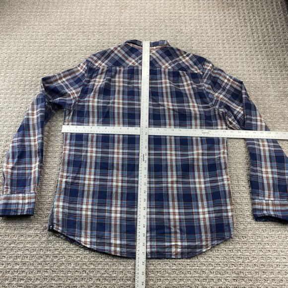 Guess Los Angeles Plaid Shirt Men Large L Blue Orange Casual Button Up Preppy - Picture 6 of 8